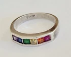 Vintage Rainbow Multi Color Sapphire 925 Sterling Silver Band Ring Size 10