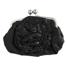 NWT Black Satin Lace  Sequin Rose Clutch Kiss Lock Holiday Evening Cottagecore