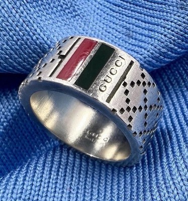 Gucci Silver 925 Diamante Ring US Size 5   Iconic Stripe   w/ Original Box
