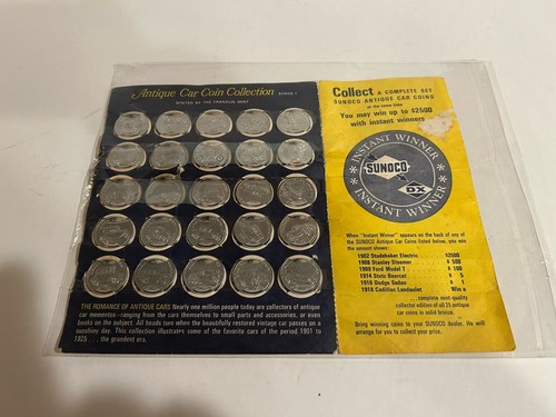 SUNOCO Complete Set of 25 Antique Car Coins 1960s Series 1 Franklin Mint