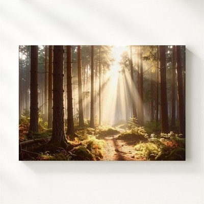 Sunrise Pine Forest Canvas Tranquil Woodland Light & Shadow Landscape Wall Art