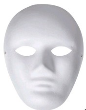 Two Blank White Medium Full Mask Plain Thick Paper Masquerade Face Masks