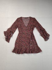 The Fifth Label Women Mini Dress M Multicolor Floral Print V Neck Ruffle Wrap