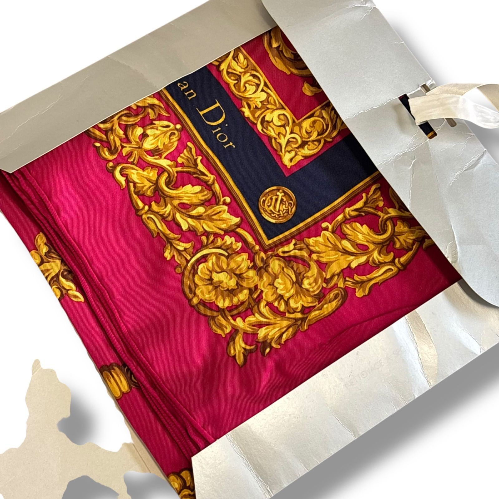 Christian Dior Silk Square Scarf Red/Gold 34.3 in Pre owned thumbnail 13