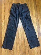   tgla...Black faux leather Mid Rise Cargo Pants Size 26