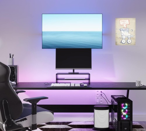 ComfortCove 2-Tier Computer Monitor Riser & Laptop Stand w/ Storage Shelf. Black - Afbeelding 5 van 6