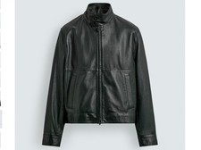 Chaqueta motera Zara 100 % cuero genuino verde oscuro/botella para hombre