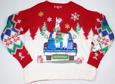 33 Degrees Sweater Womens Large Red Llama Truck HoHoHo Ugly Christmas Holiday