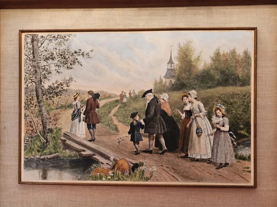 Vintage Sunday Morning In Sleepy Hollow Washington Irving Jennie Brownscombe... - Image 4 of 4