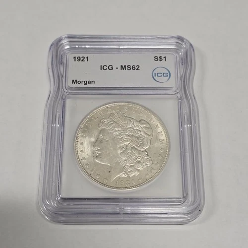 1921 Morgan Silver Dollar 90% Silver ICG MS62 Coin 0115