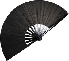 1Pcs Large Folding Hand Rave Fan,Clack Handheld Black Colors Hand Fan,For Festiv
