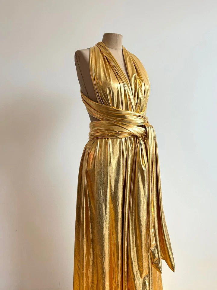Anastasia Mokko Gold Lame Metallic Goddess Diana Gown w/ Long Train sz 8 12 NEW - Image 4 of 4