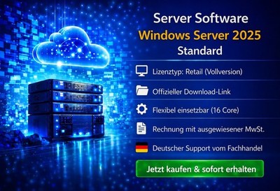 Windows Server 2025 Standard Retail Produktschlüssel 2 Aktivierungen 16 Core