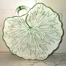 Antique Wedgwood Green & White Majolica Handled Leaf Shallow Dish Pre-1891 Rare