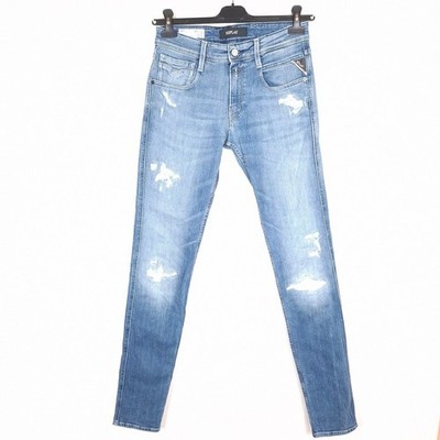 REPLAY ANBASS Herren Jeans Größe W28 L34 Slim Fit Tapered Blau Distressed...