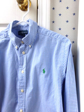 FLAW Boys Ralph Lauren Blue Shirt L Gingham Check 14-16 100 Cotton 59 Summer