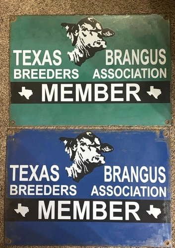 Two Brangus Texas Breeders Association Vintage Member porcelain sign Lot
