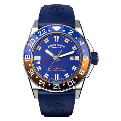 ARMAND NICOLET JS9-44 Blue/Rubber | Blue Dial Stainless Steel 44mm Wristwatch A4