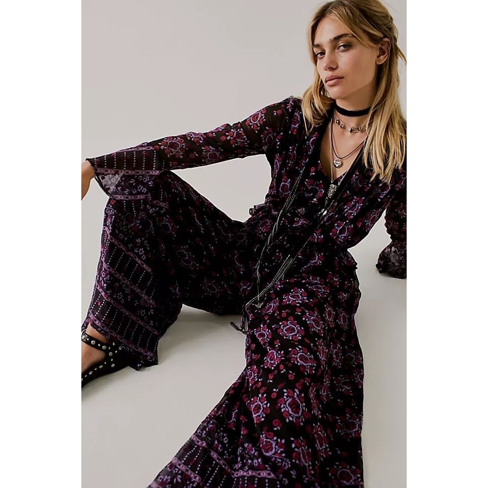 New FP x Anna Sui Cassiel Abstract Floral Jumpsuit $298 LARGE 
