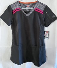 Dickies Scrub Top Womens Sz XS Black Dynamix V-Neck Nurse Doctor Medical DK730