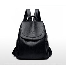 Black Luxury Women Artificial Leather Backpack Fashion Designer Female Soft Cow
