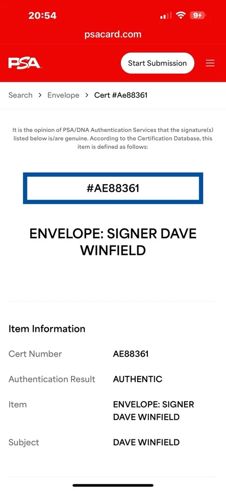 Dave Winfield Autographed Envelope - PSA COA, HOF Inductee, Padres & Yankees - Image 4 of 4