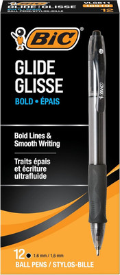 Glide Bold Black Ballpoint Pens, Bold Point (1.6Mm), 12-Count Pack, Retractable