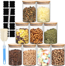 16 Oz Glass Food Storage Containers with Bamboo Lid, Set of 9 Spice Jars, Pantry