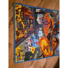 Kids City Road Map Play Rug Blue Orange Mountain Landscape Activity Mat 3x5