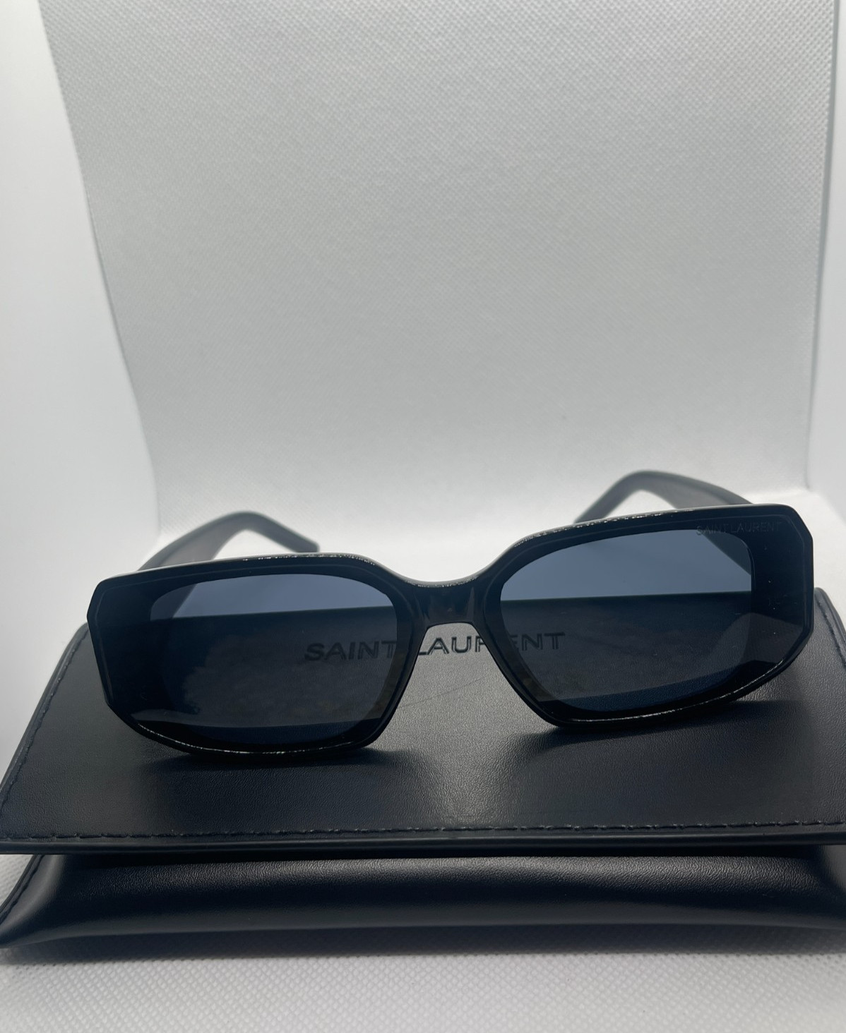 Saint Laurent YSL Black Square Sunglasses Gold Logo Temple Designer Unisex UV40