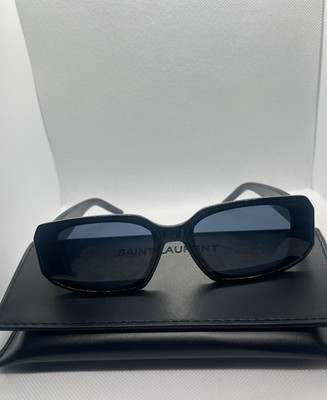 Saint Laurent YSL Black Square Sunglasses Gold Logo Temple Designer Unisex UV40