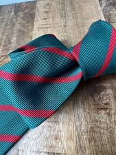 Turnbull and Asser Green Red Regimental Stripe Tie Flaw