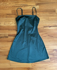 Windsor Women's Green Solid Satin Slip Mini Dress Straight Neck Strappy Size S