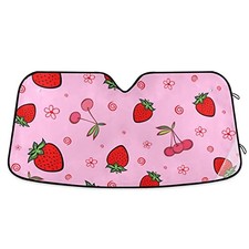 Qilmy Car Windshield Sunshade Foldable UV Sun Visor 55 x 27.6 Inch Strawberry