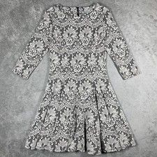 Eliza J Dress Womens 8 Black Fit & Flare Knee Length Pleated Floral Jacquard