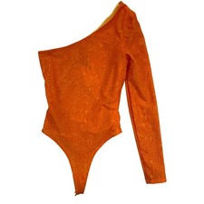Mistress Rocks Bodysuit Womens S Orange Mesh One Shoulder Long Sleeve NWT