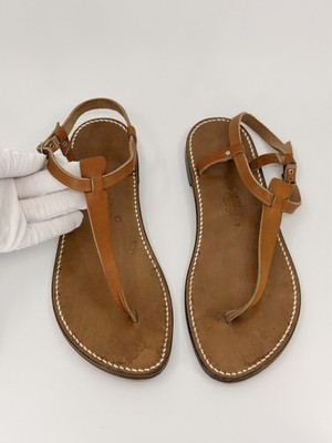 Rondini Saint Tropez Handmade Leather T Strap Sandals Brown France Womens US 9