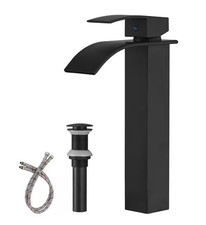 BWE Matte Black Waterfall Single Hole Single Handle Bathroom Vessel Sink Faucet