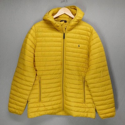 Joules Snug Jacket Mens Large Yellow Hooded Puffer Right As Rain Showerproof