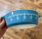 Vintage Pyrex Snowflake Blue 1 Pint Casserole Dish 471 w/ Lid 470-C 6” USA