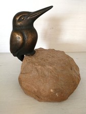 Eisvogel Skulptur * Bronze / Kupfer ? * Garten Deko * 1590 g ( mit Stein 3540g) 