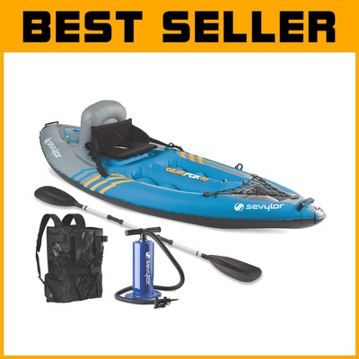 QuikPak K1 Inflatable 1-Person Kayak - Quick Setup & Portable Backpack Design
