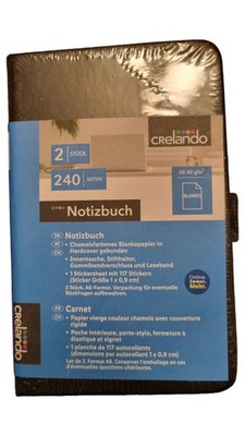 Crelando Notizbuch A6 Blanko 240 Seiten Hardcover Gummiband 2er Set Schwarz