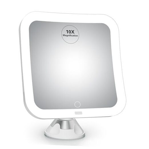 10X Magnifying LED Makeup Mirror with 360 Swivel in White