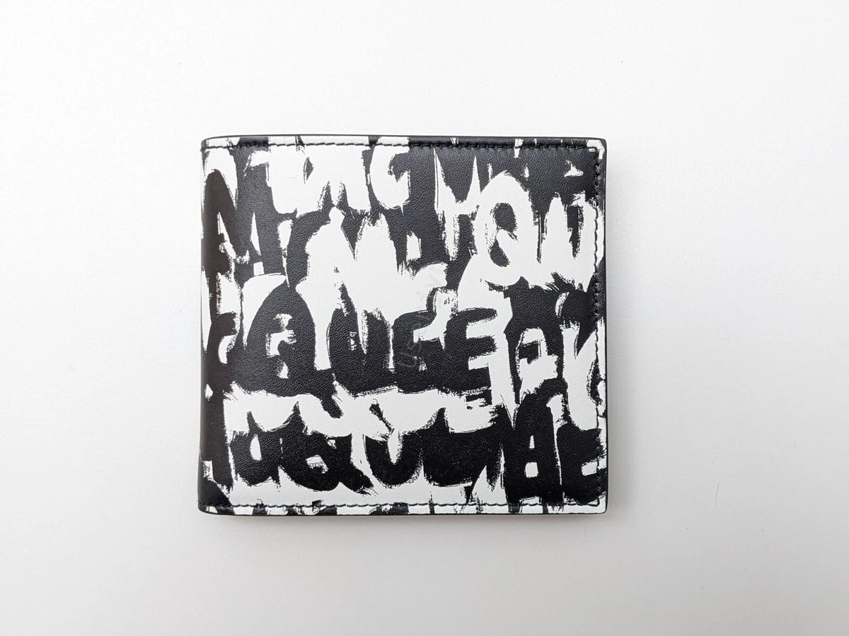 Alexander McQueen Portafoglio Nuovo con Etichetta Uomo Nero Graffiti Prezzo