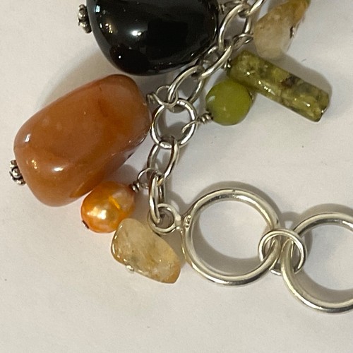 Bracciale Vintage Silpada Argento Sterling Pietre Miste Perle Cha-Cha Pendente 8” - Foto 16 di 24