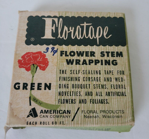 Vintage Floratape Flower Stem Wrapping Tape Green with Box 1954 Neenah