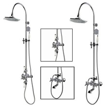 Exposed Thermostatic Shower Column with Fixed Head and Shower Kit Bath Spout