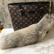 20" Real Golden Island Fox Fur Tail Keychain Adult Games Cosplay Toy Pendant