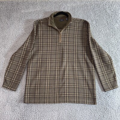 Arrow Sweater Knit Men XL Mock Neck 1/4 Zip Soft Brown Plaid